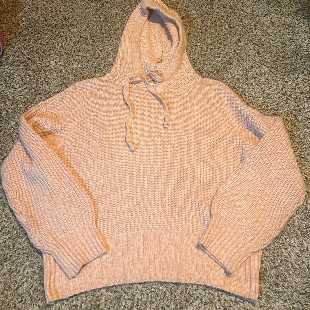 NINE WEST Pink Knit Hoodie Sweater Women's Size‎ M Balloon Sleeve Cozy